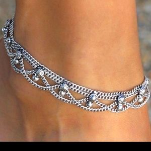 Anklet - Antique Silvertone Thin Draped